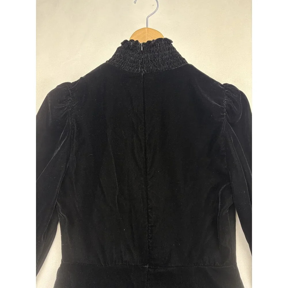 Zara Black Velvet High-Neck Smocked Cuff Long‎ Sleeve Dress XS